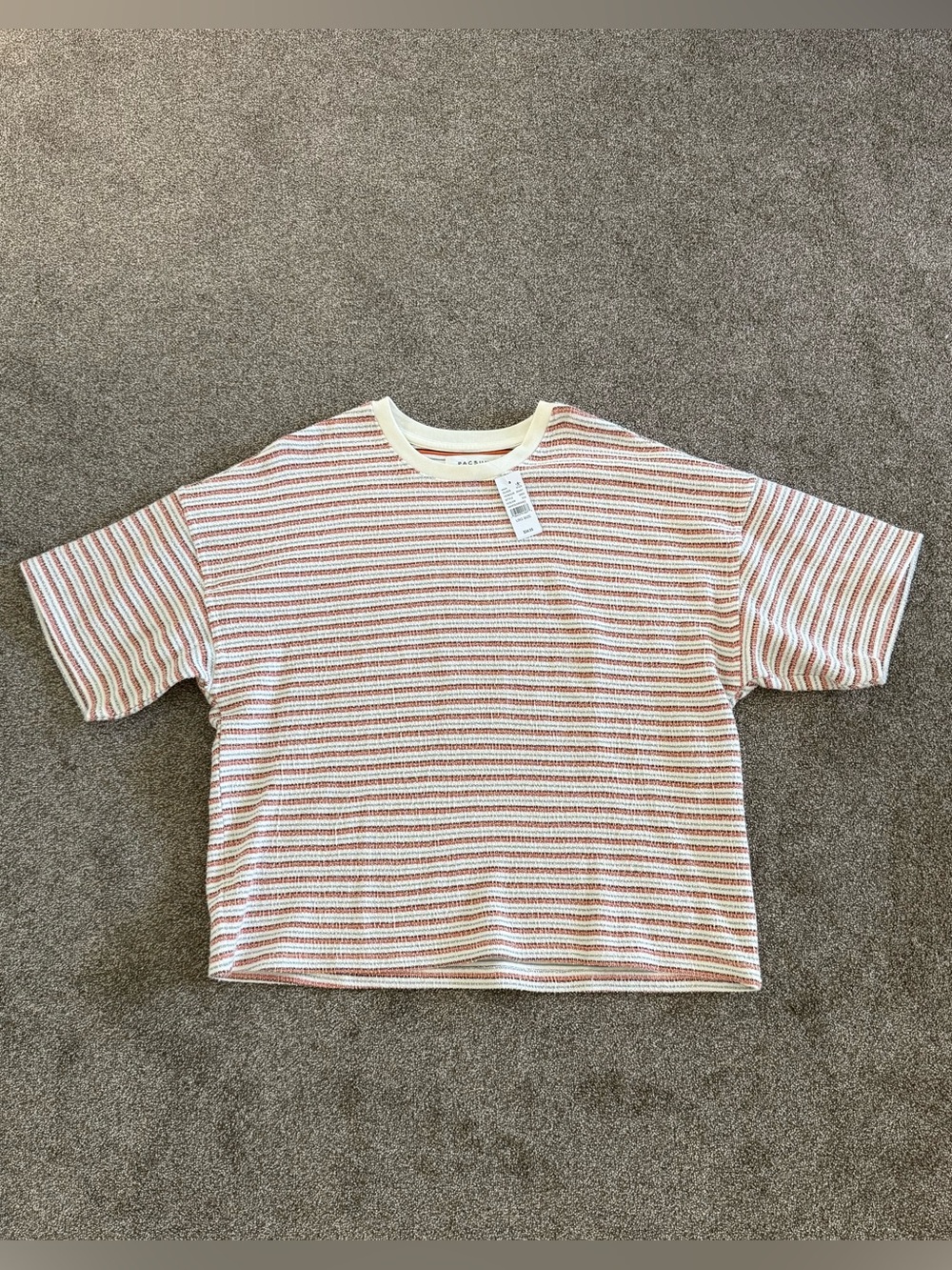 PacSun Men's Short-Sleeve Striped Tee in Cream & Rust - Sz L - NEW w/ Tags